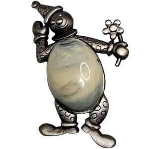 Vtg JJ Jonette Silver Tone Clown with Jelly Belly 2"